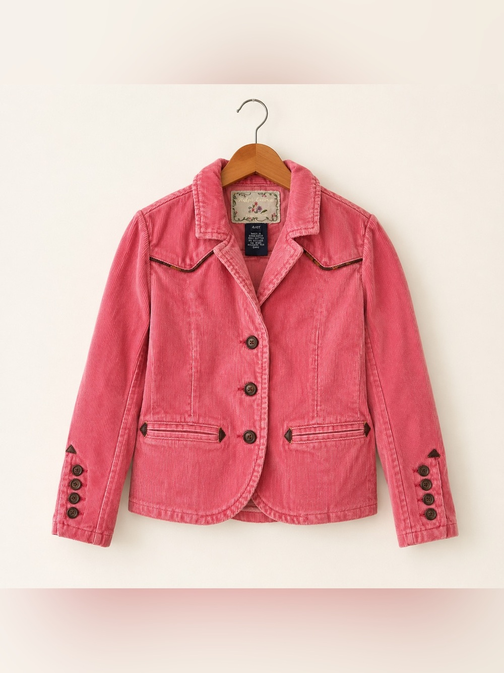 Ralph Lauren Western Corduroy Jacket  with Leather Trim Pink 4T